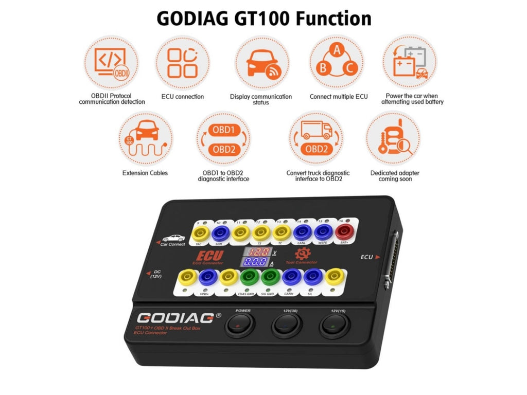 Godiag - GT100+ - OBD II Break Out Box ECU Connector With Display & CANBUS Protocol