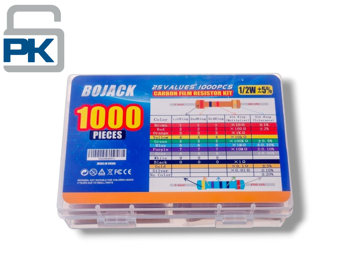BOJACK 1/2W Carbon Film Resistor Kit 1000 Pcs (25 values)
