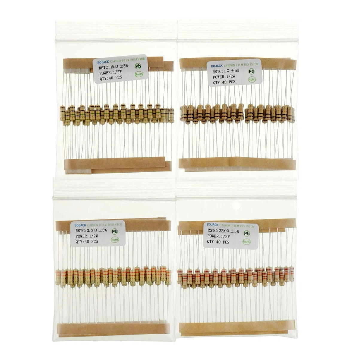 BOJACK 1/2W Carbon Film Resistor Kit 1000 Pcs (25 values)