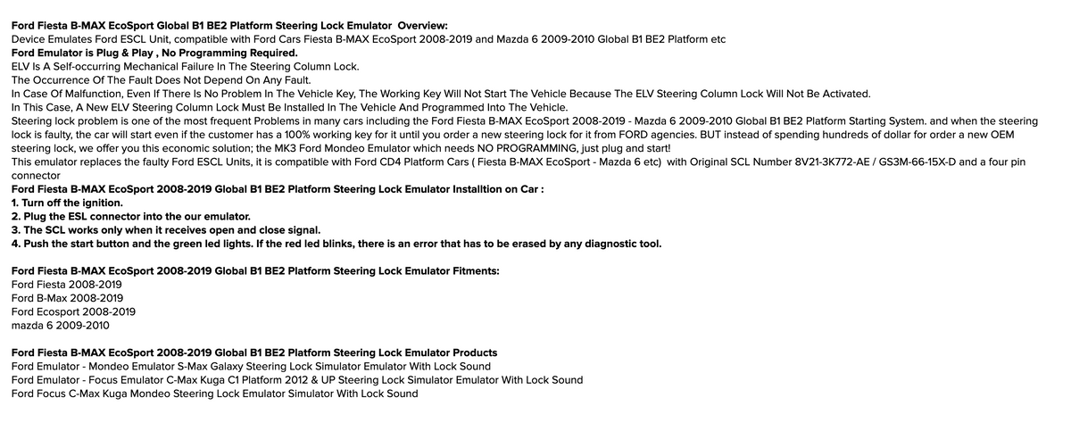 MK3 - 08+ Ford / Mazda Platform Steering Lock Emulator Simulator