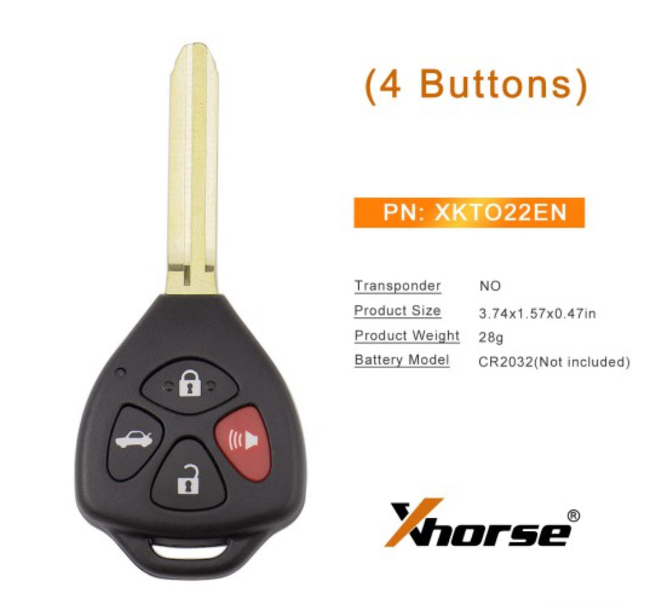 Xhorse - Toyota Style Universal Wire Remote Key 4-Button / 2nd Gen (XKTO22EN)